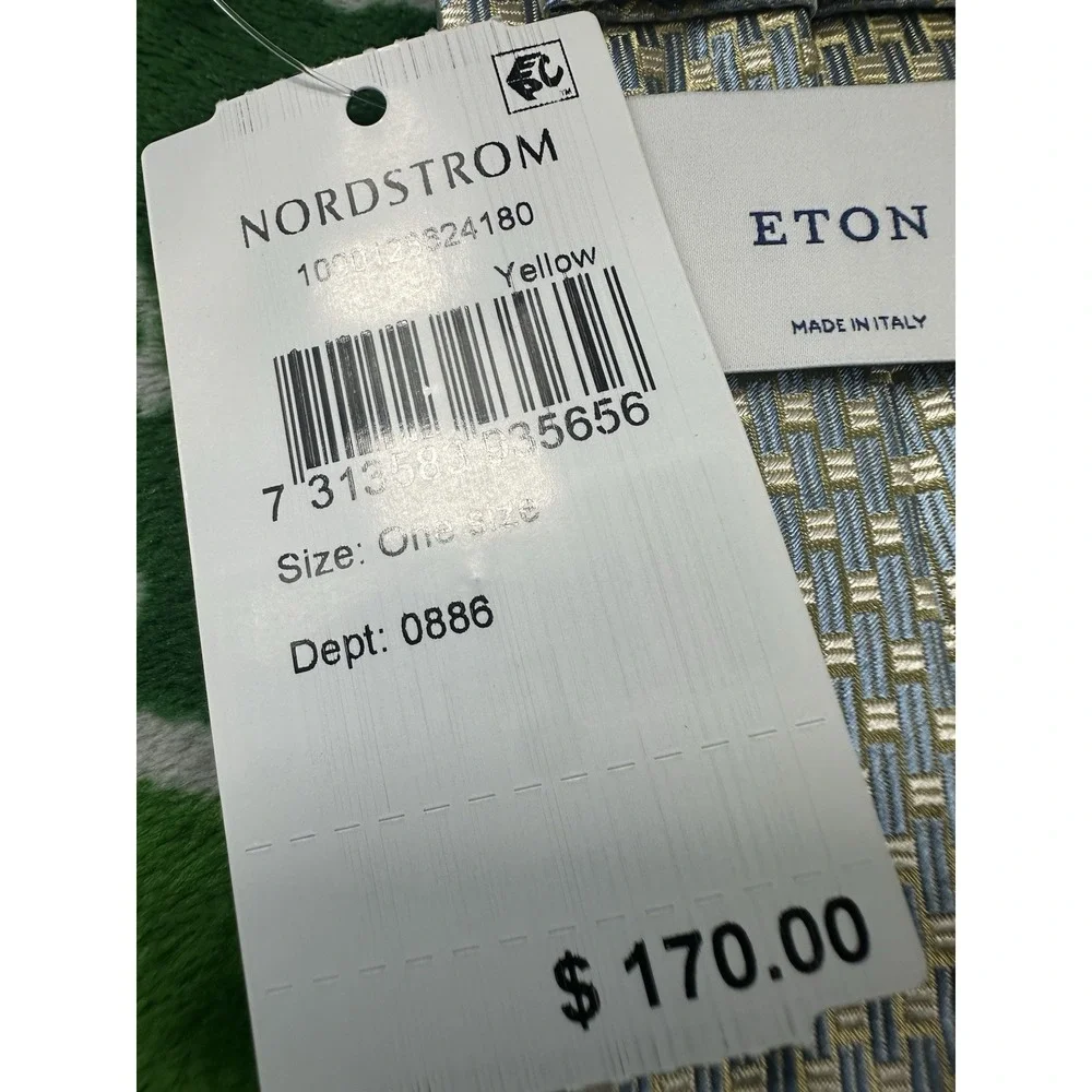 ETON Current Blue Gold Geometric AOP Pure Silk Tie 3.25 Inch Width‎ NWT